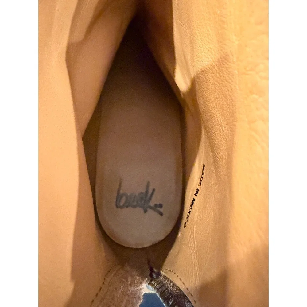 Beek Hawk Tan Brown Leather Ankle Boots Studded Heel Rear Zip Women 7.5